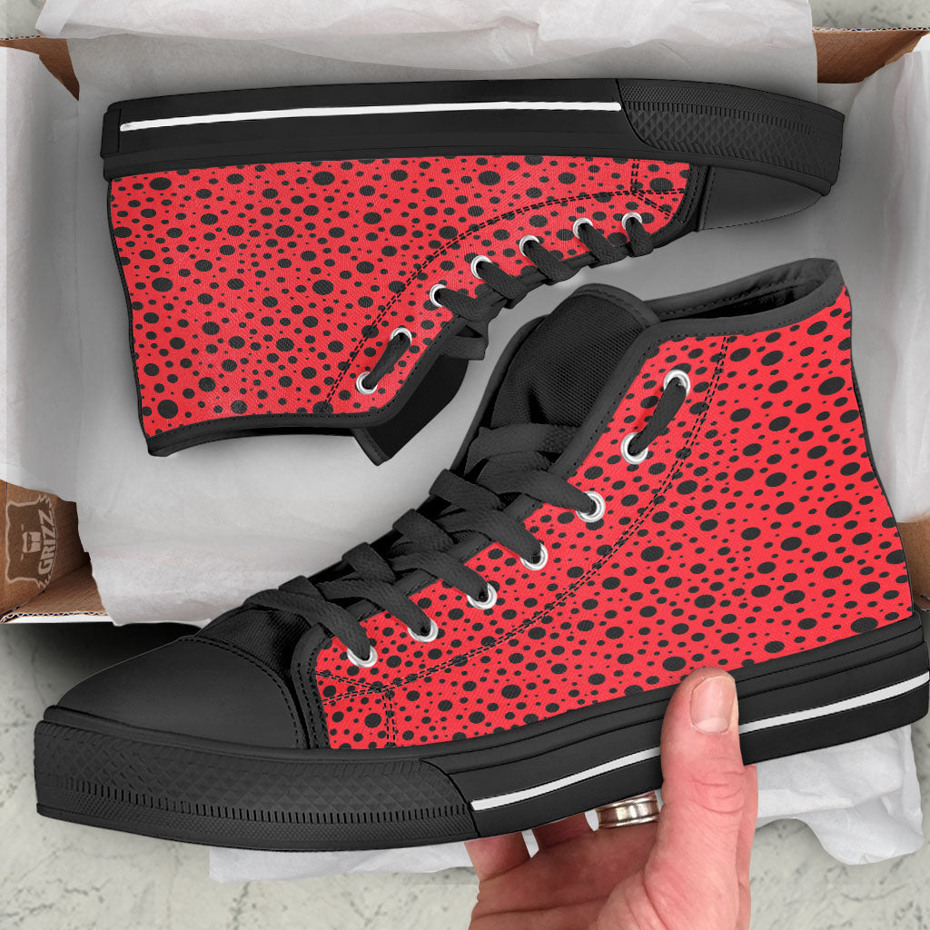Ladybird Black Spots Print Pattern Black High Top Shoes-grizzshop