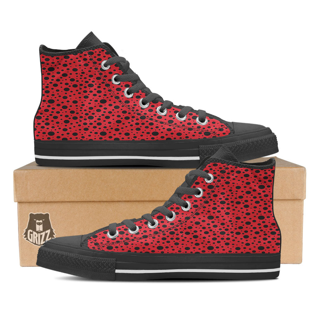 Ladybird Black Spots Print Pattern Black High Top Shoes-grizzshop