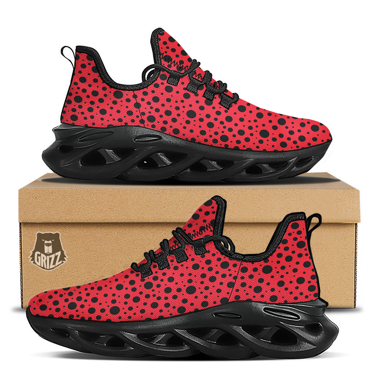 Ladybird Black Spots Print Pattern Black Running Shoes-grizzshop