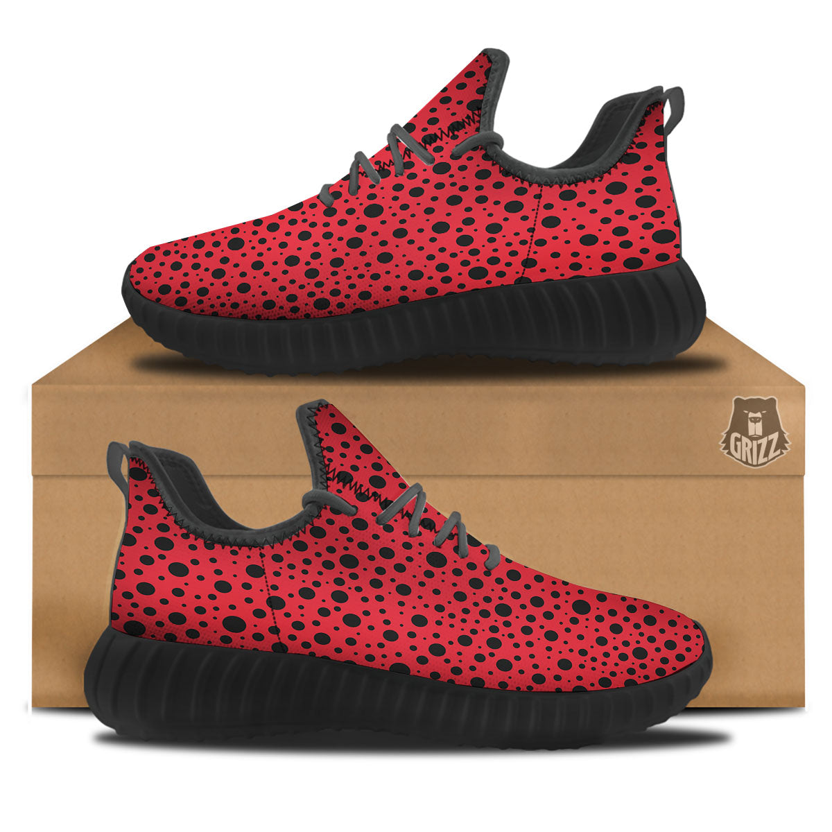 Ladybird Black Spots Print Pattern Black Walking Shoes-grizzshop