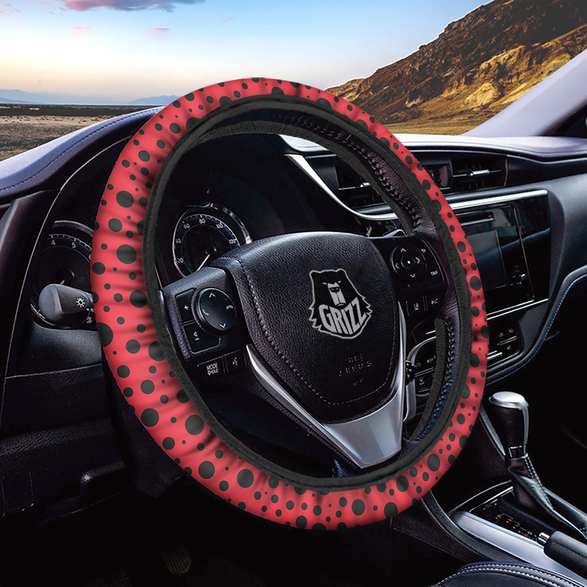 Ladybird Black Spots Print Pattern Car Steering Wheel Cover-grizzshop