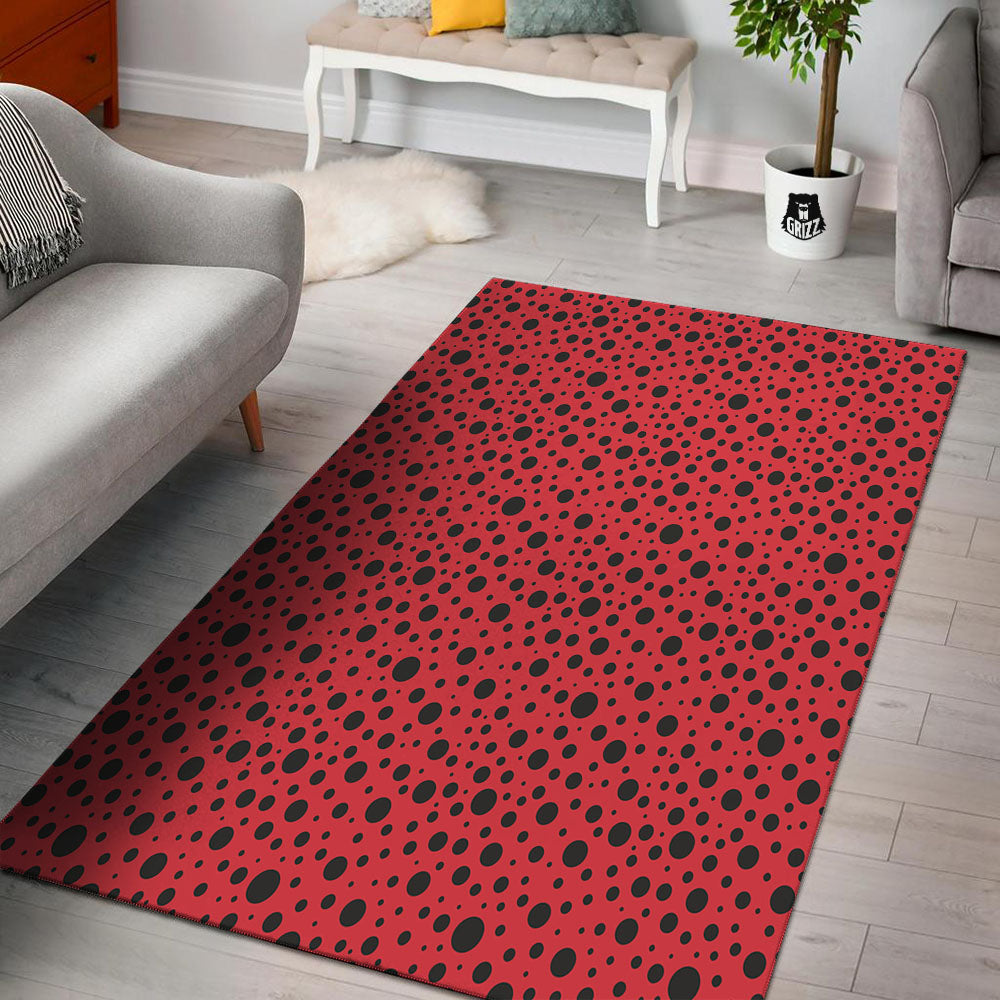 Ladybird Black Spots Print Pattern Floor Mat-grizzshop