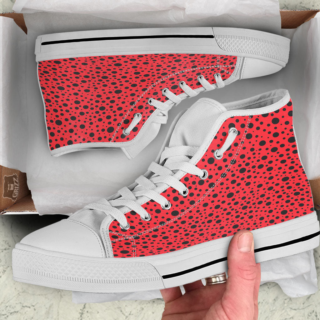 Ladybird Black Spots Print Pattern White High Top Shoes-grizzshop