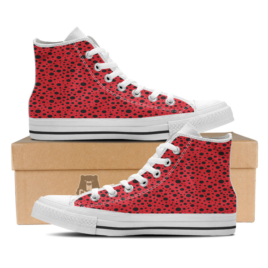 Ladybird Black Spots Print Pattern White High Top Shoes-grizzshop