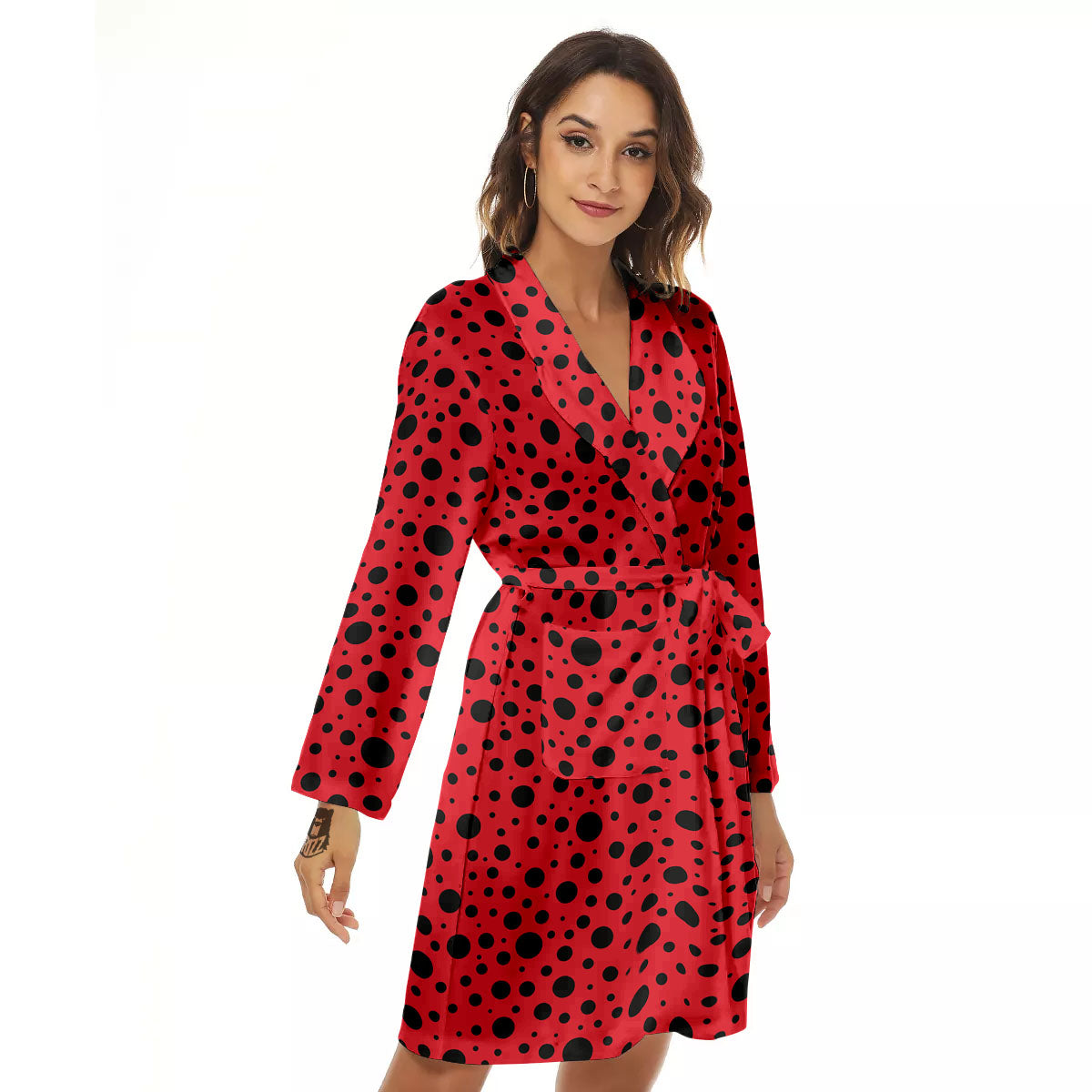 Ladybird Black Spots Print Pattern Women's Robe-grizzshop