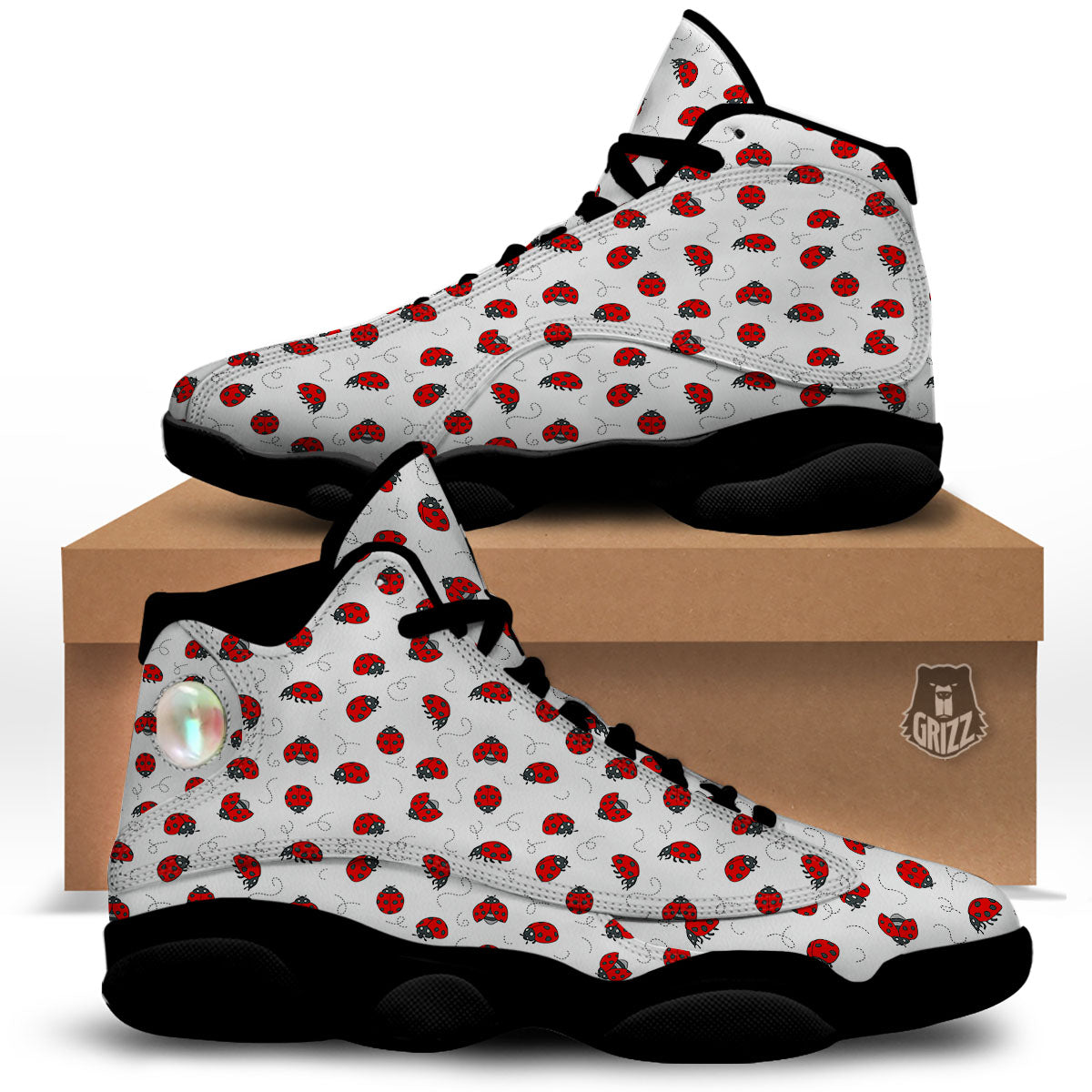Ladybird Cartoon Print Pattern Black Basketball Shoes-grizzshop
