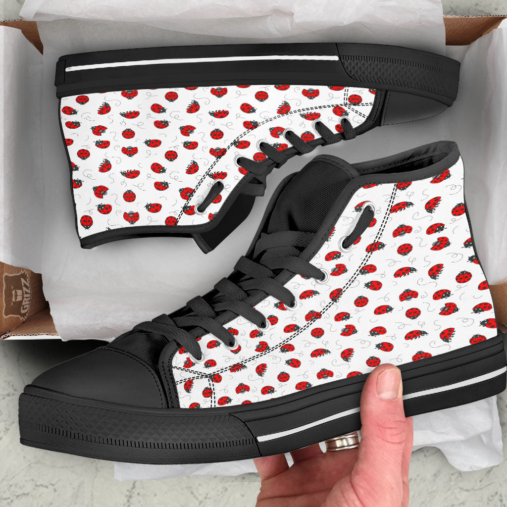 Ladybird Cartoon Print Pattern Black High Top Shoes-grizzshop