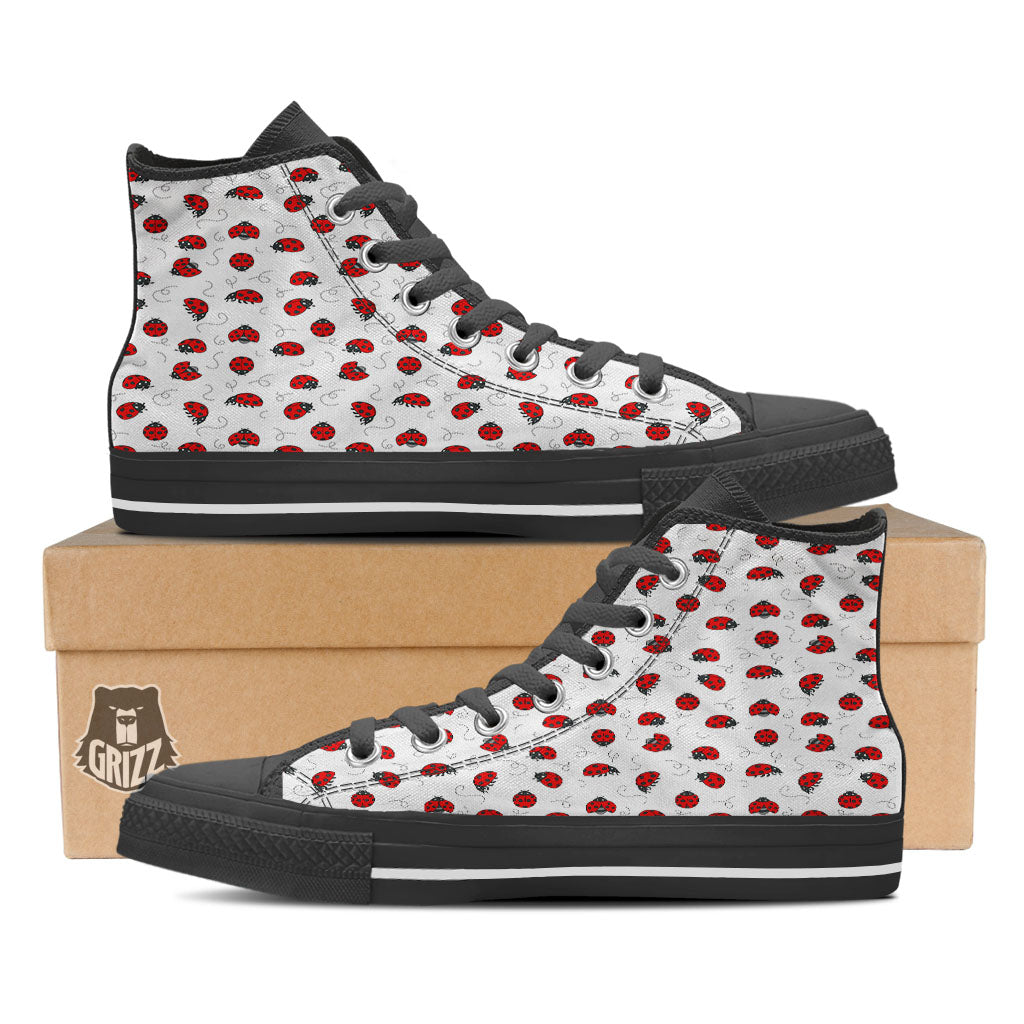 Ladybird Cartoon Print Pattern Black High Top Shoes-grizzshop