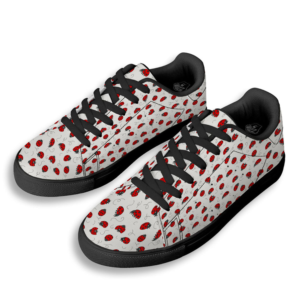 Ladybird Cartoon Print Pattern Black Low Top Sneakers-grizzshop