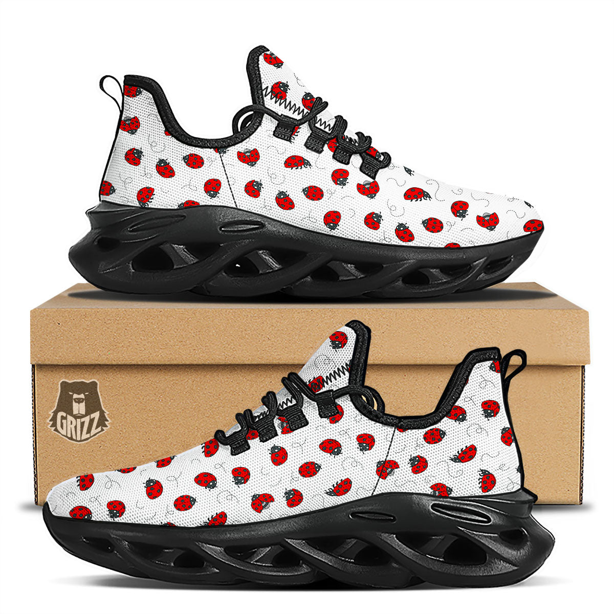 Ladybird Cartoon Print Pattern Black Running Shoes-grizzshop
