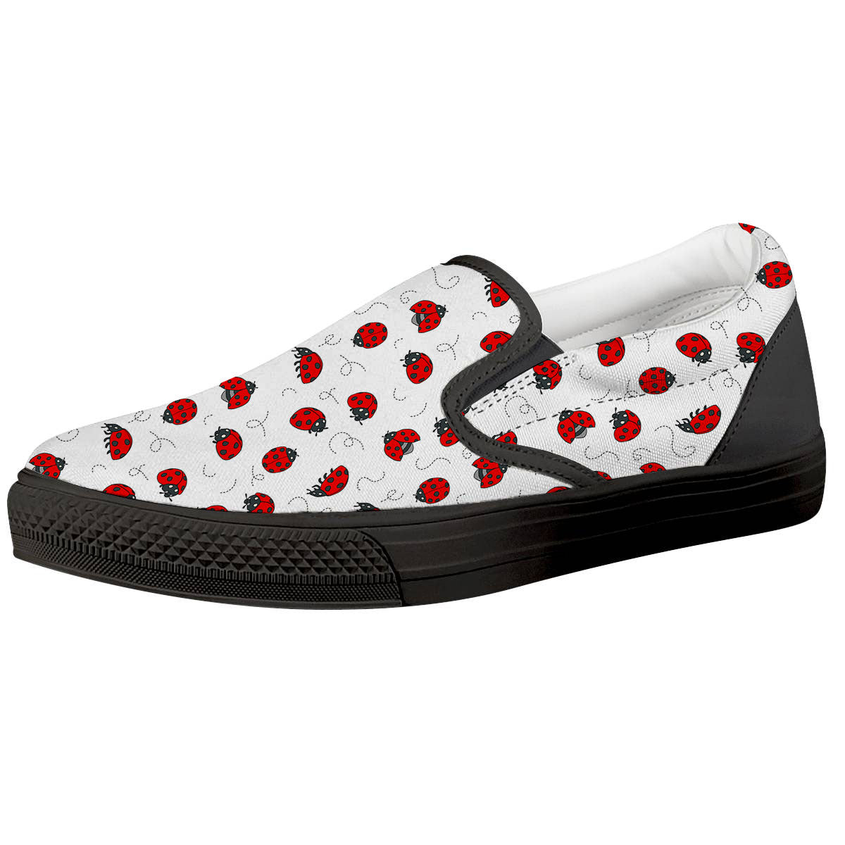 Ladybird Cartoon Print Pattern Black Slip On Shoes-grizzshop