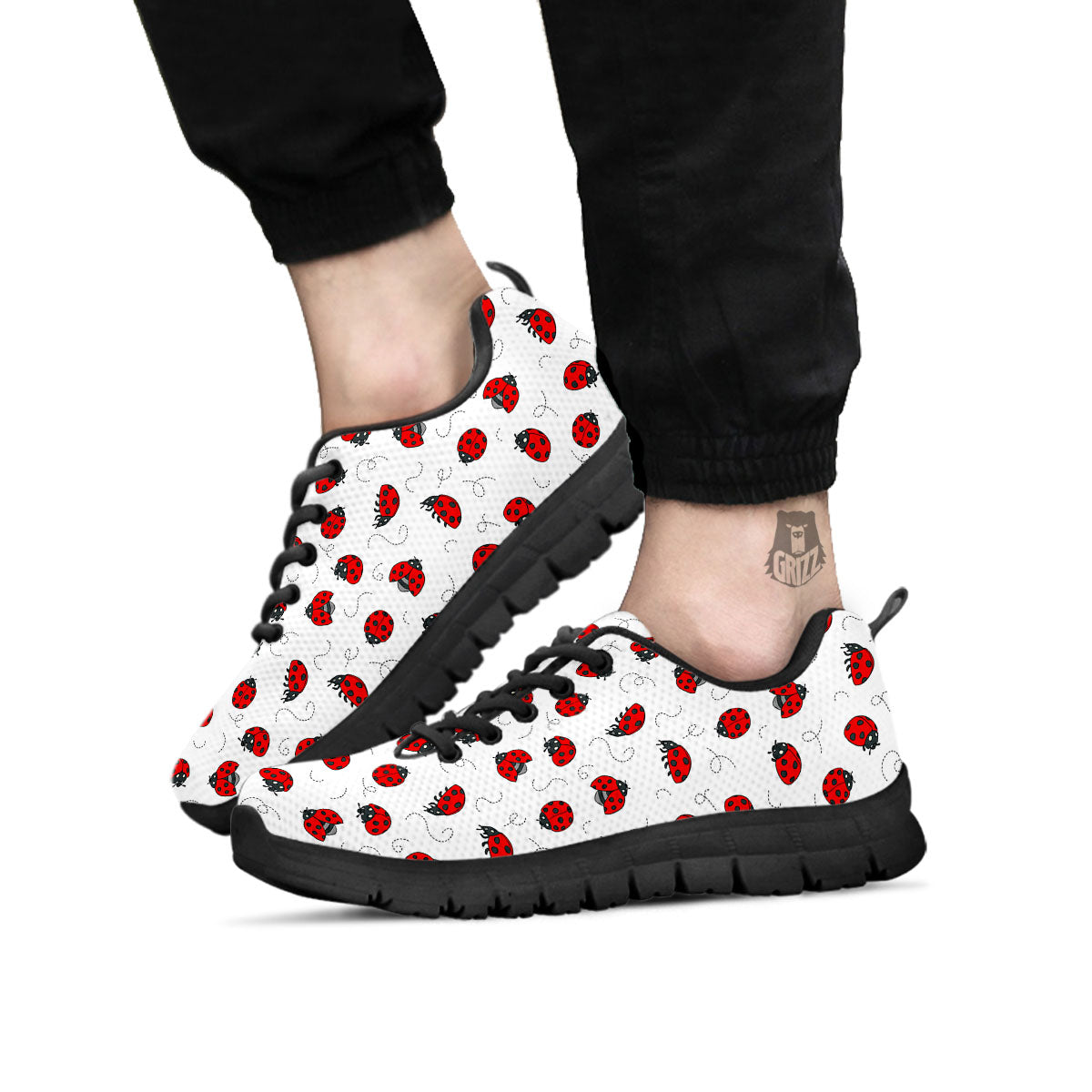 Ladybird Cartoon Print Pattern Black Sneaker-grizzshop