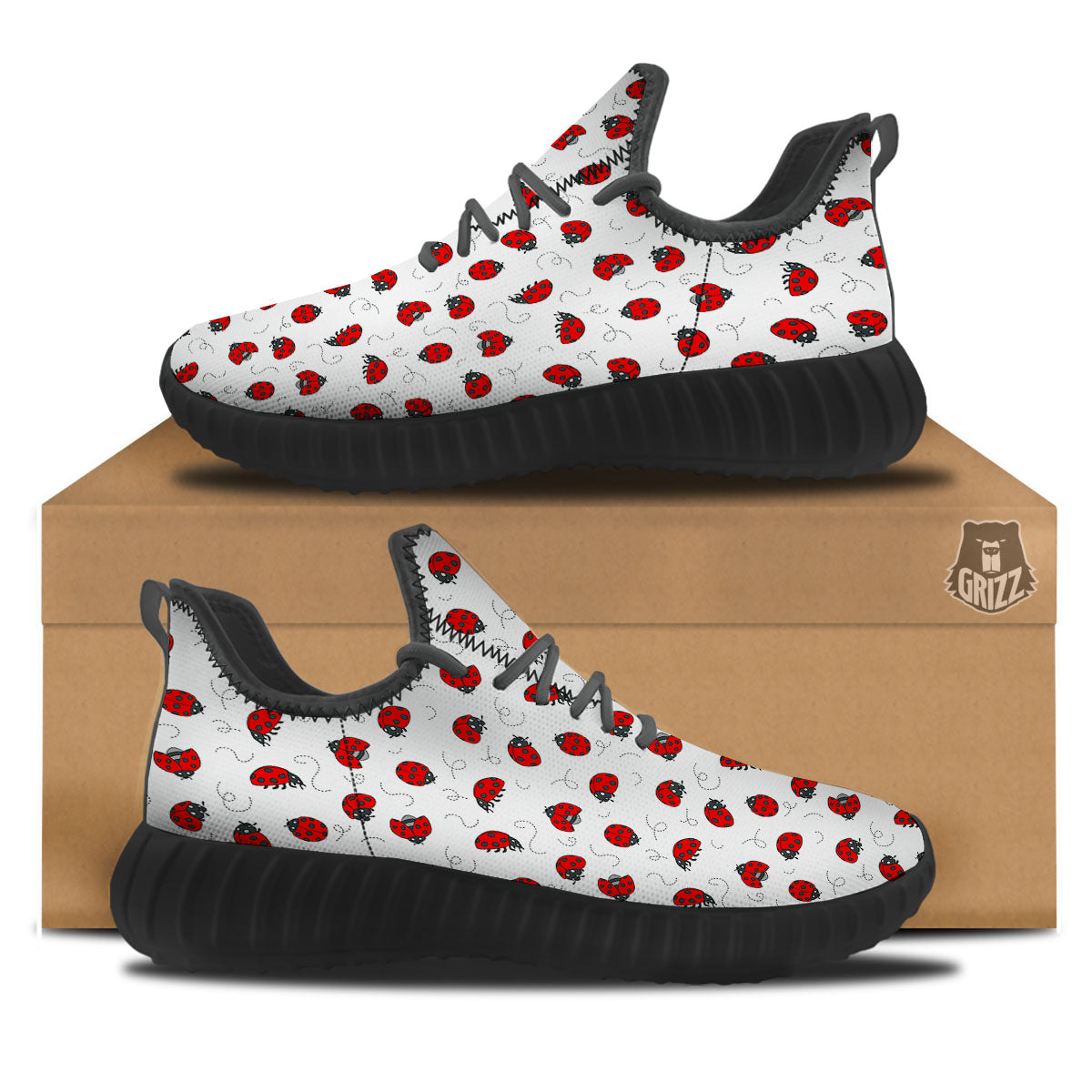 Ladybird Cartoon Print Pattern Black Walking Shoes-grizzshop