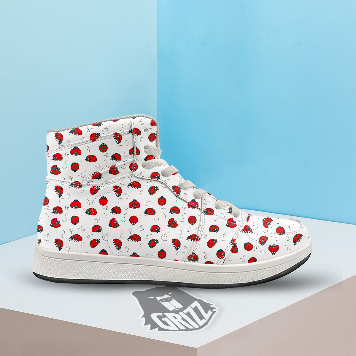 Ladybird Cartoon Print Pattern High Top Sneakers-grizzshop