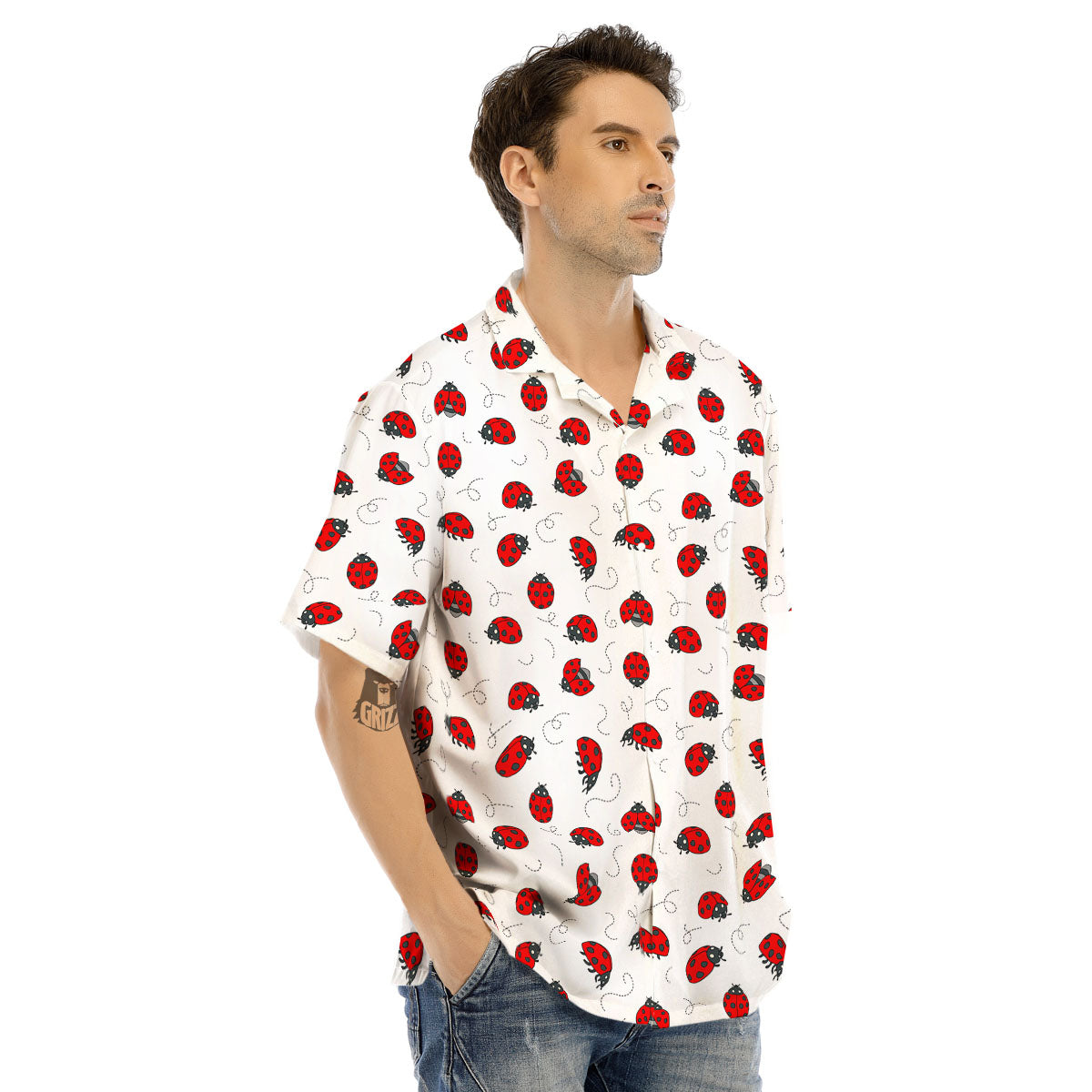 Ladybird Cartoon Print Pattern Men's Hawaiian Shirt-grizzshop