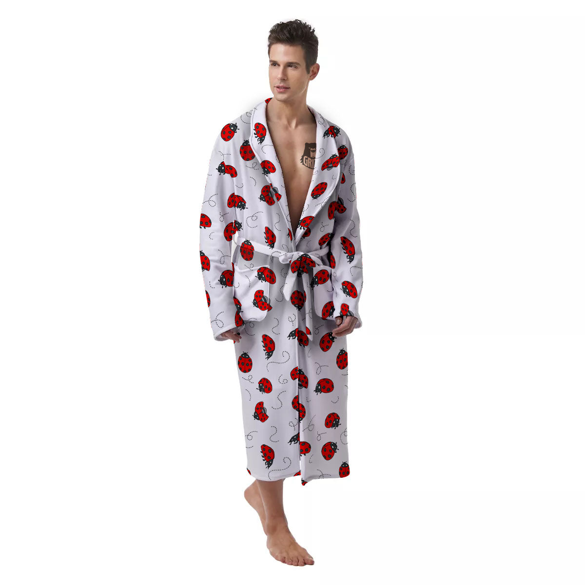Ladybird Cartoon Print Pattern Men's Robe-grizzshop