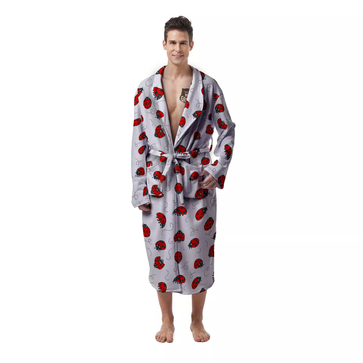 Ladybird Cartoon Print Pattern Men's Robe-grizzshop