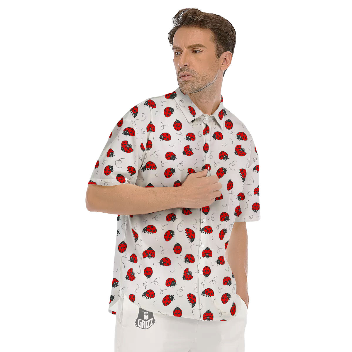 Ladybird Cartoon Print Pattern Men's Short Sleeve Shirts-grizzshop