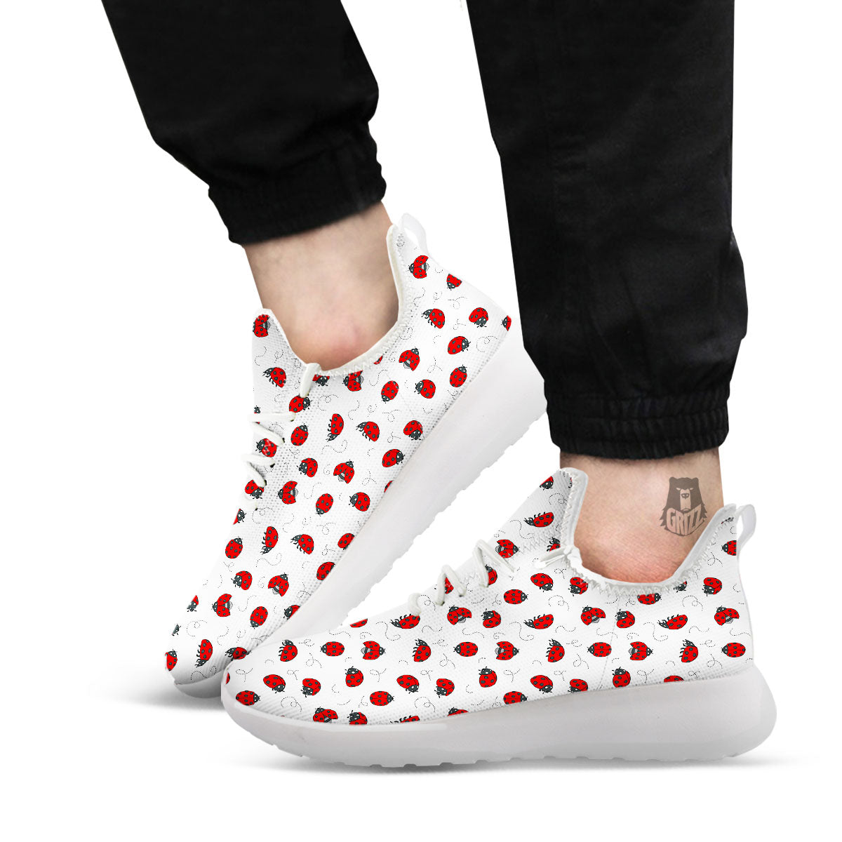 Ladybird Cartoon Print Pattern White Athletic Shoes-grizzshop