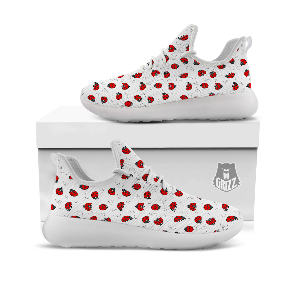 Ladybird Cartoon Print Pattern White Athletic Shoes-grizzshop