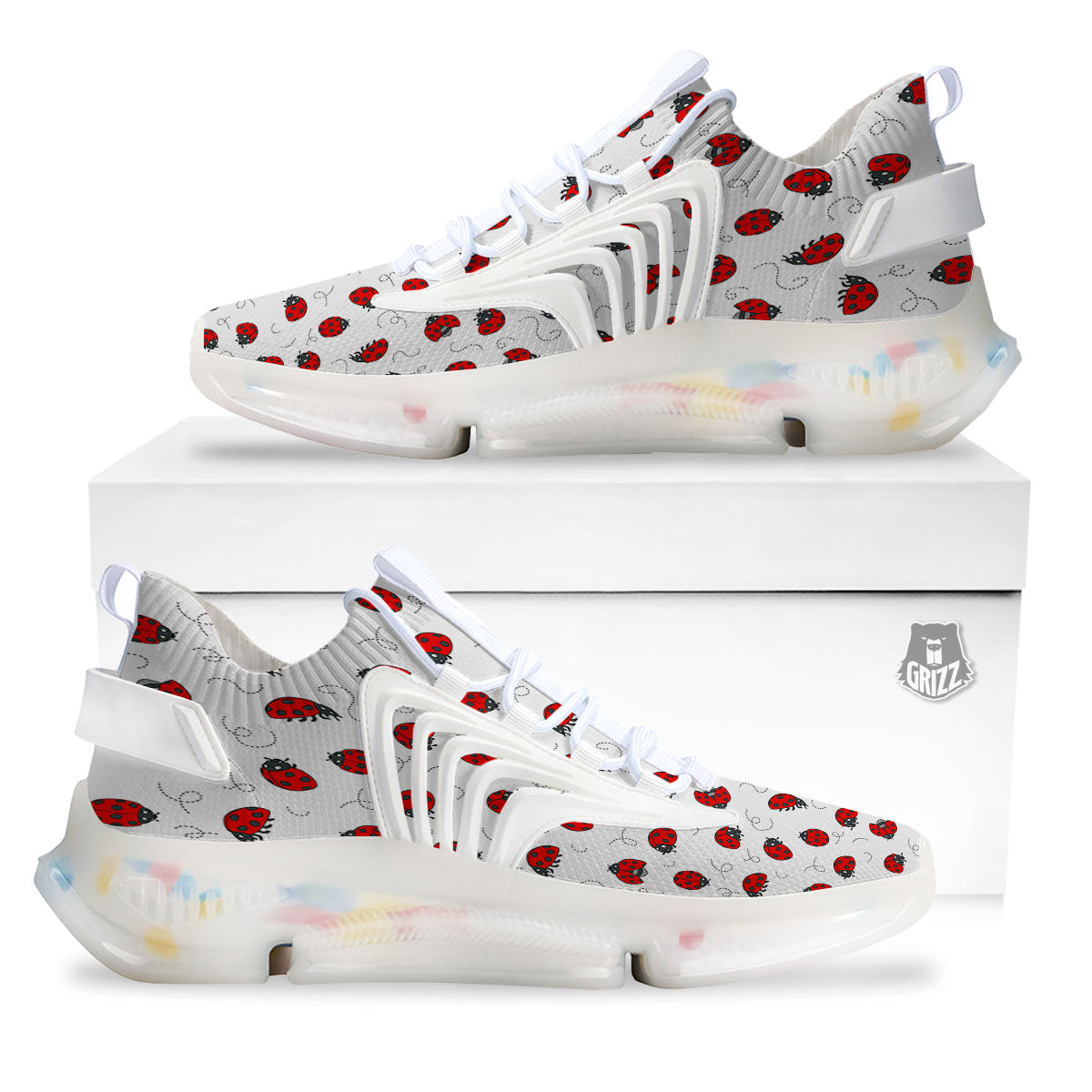 Ladybird Cartoon Print Pattern White Gym Shoes-grizzshop
