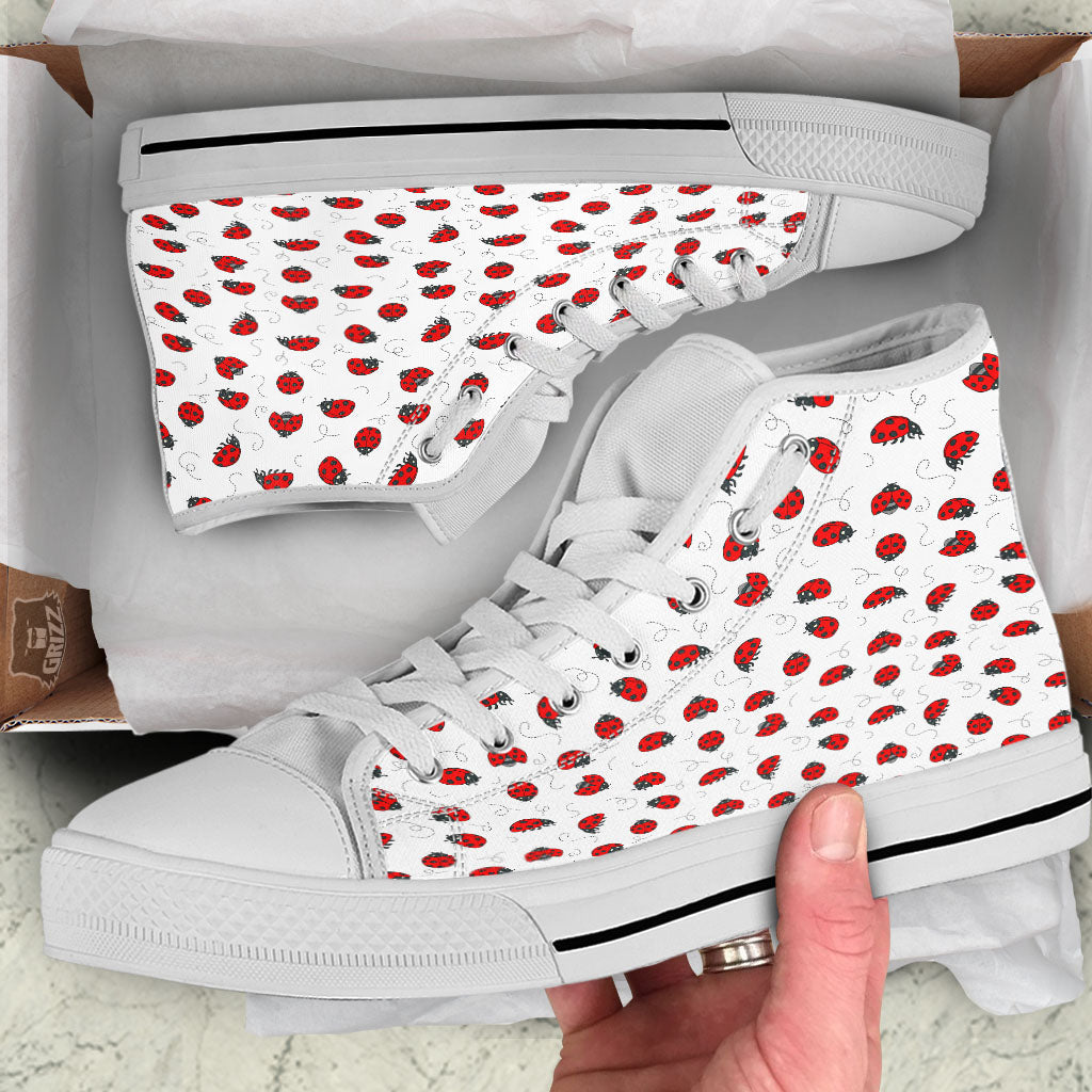 Ladybird Cartoon Print Pattern White High Top Shoes-grizzshop