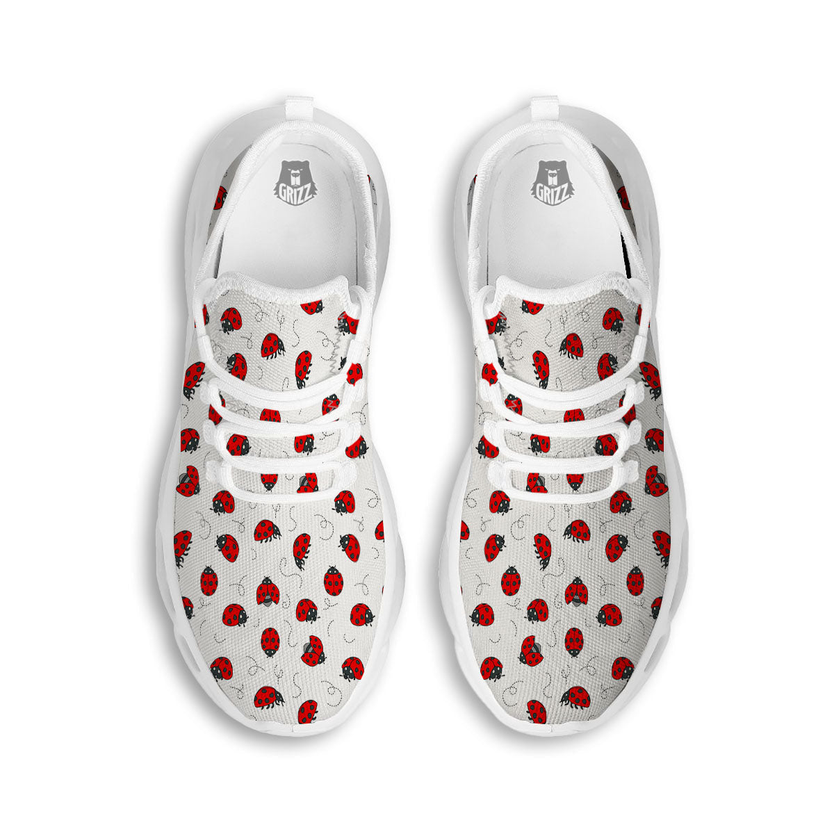 Ladybird Cartoon Print Pattern White Running Shoes-grizzshop