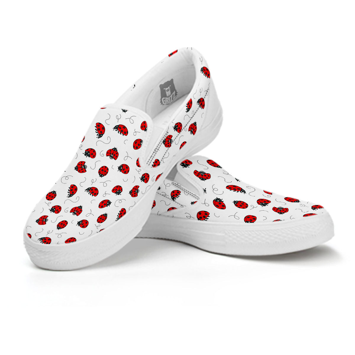 Ladybird Cartoon Print Pattern White Slip On Shoes-grizzshop