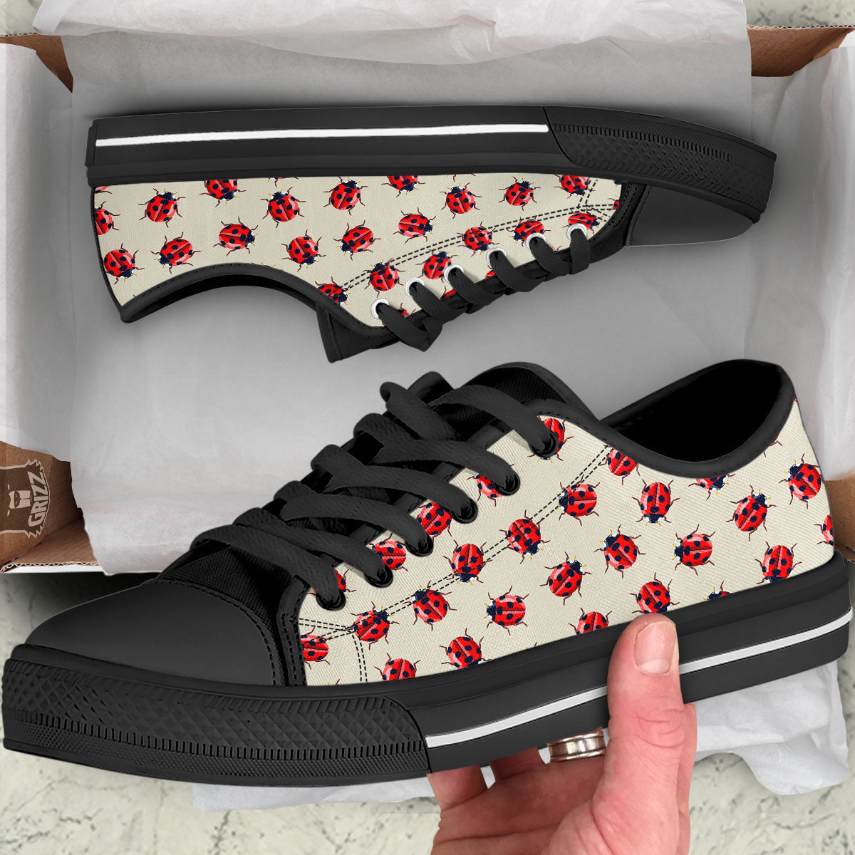 Ladybird Little Print Pattern Black Low Top Shoes-grizzshop