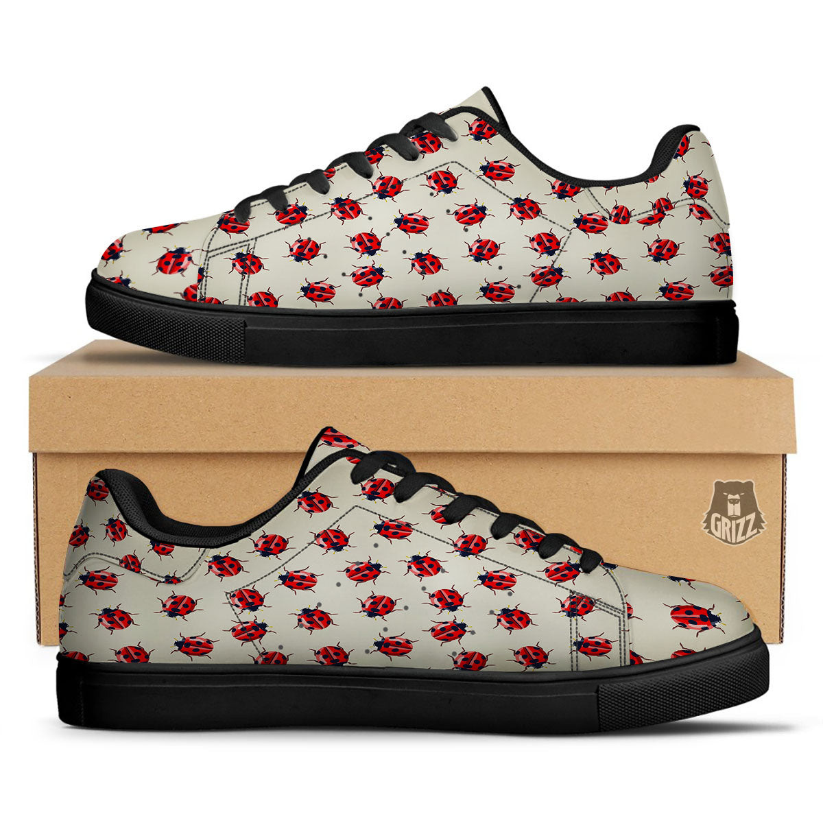 Ladybird Little Print Pattern Black Low Top Sneakers-grizzshop