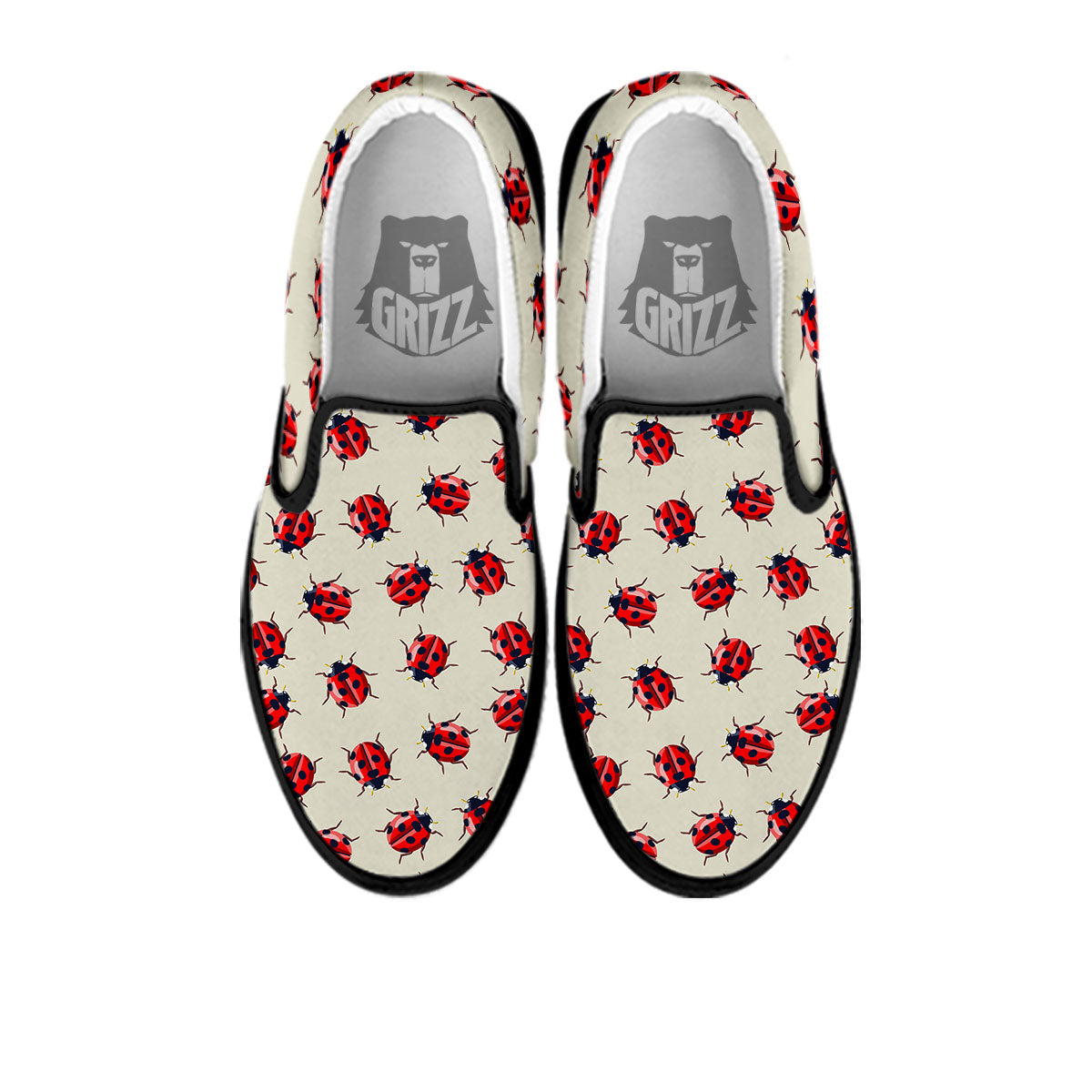 Ladybird Little Print Pattern Black Slip On Shoes-grizzshop