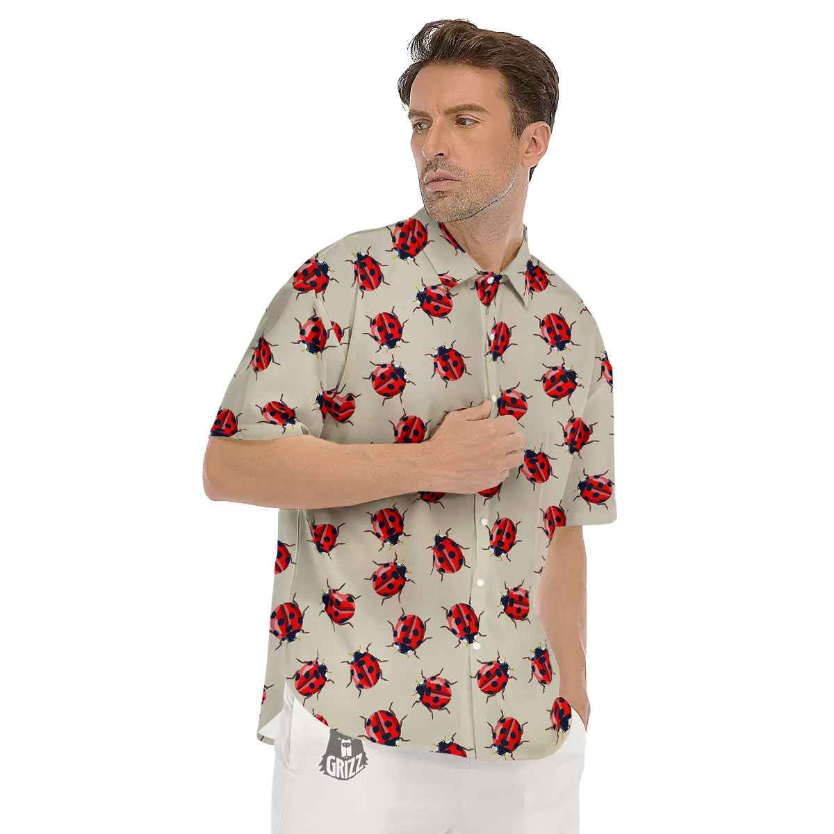Ladybird Little Print Pattern Men's Short Sleeve Shirts-grizzshop