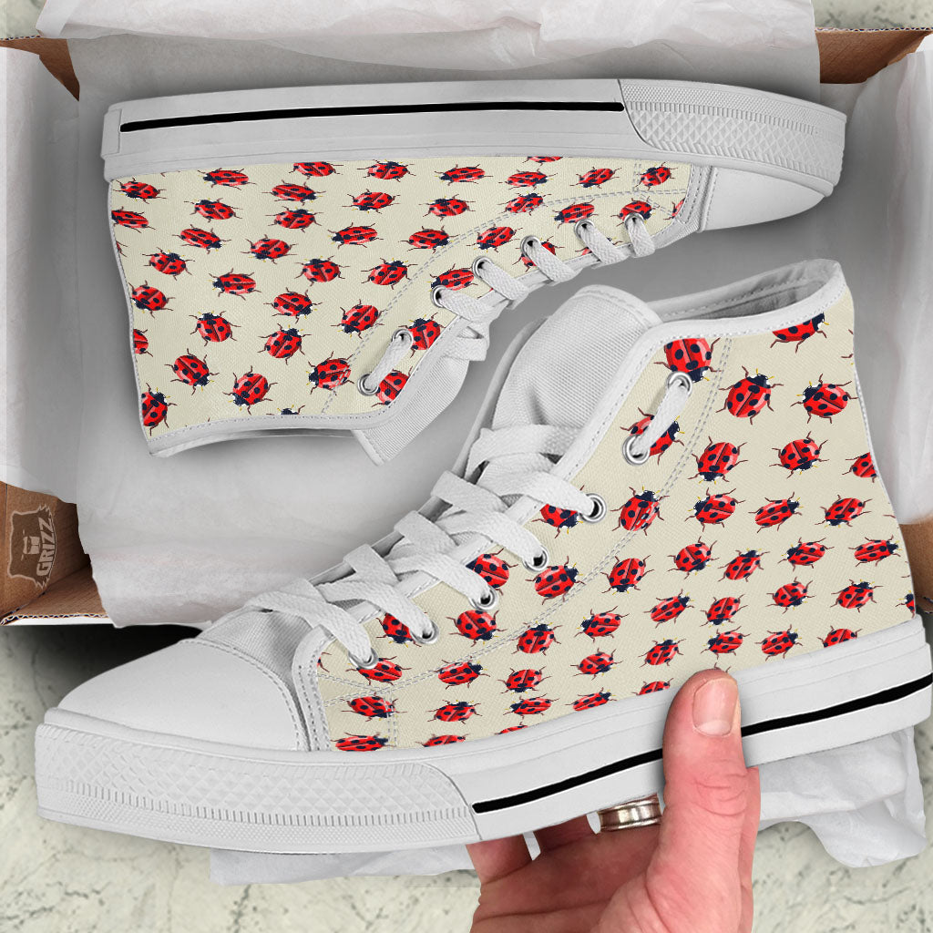 Ladybird Little Print Pattern White High Top Shoes-grizzshop