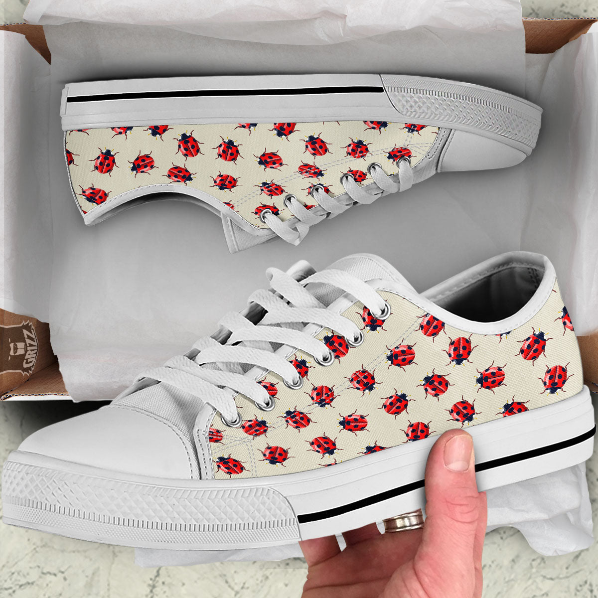 Ladybird Little Print Pattern White Low Top Shoes-grizzshop