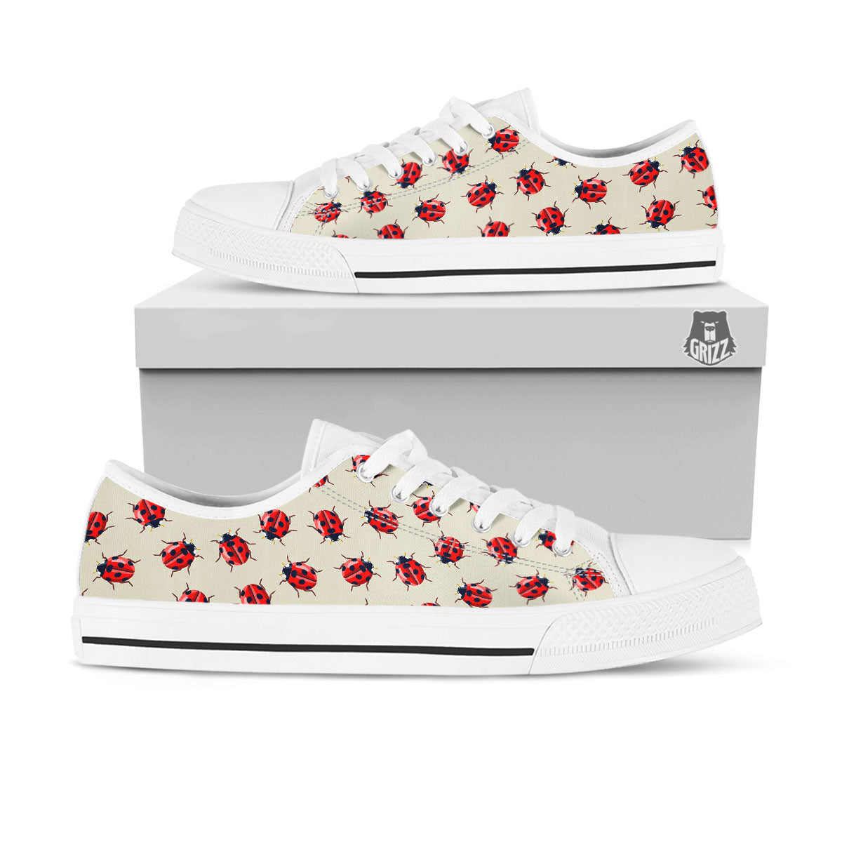 Ladybird Little Print Pattern White Low Top Shoes-grizzshop