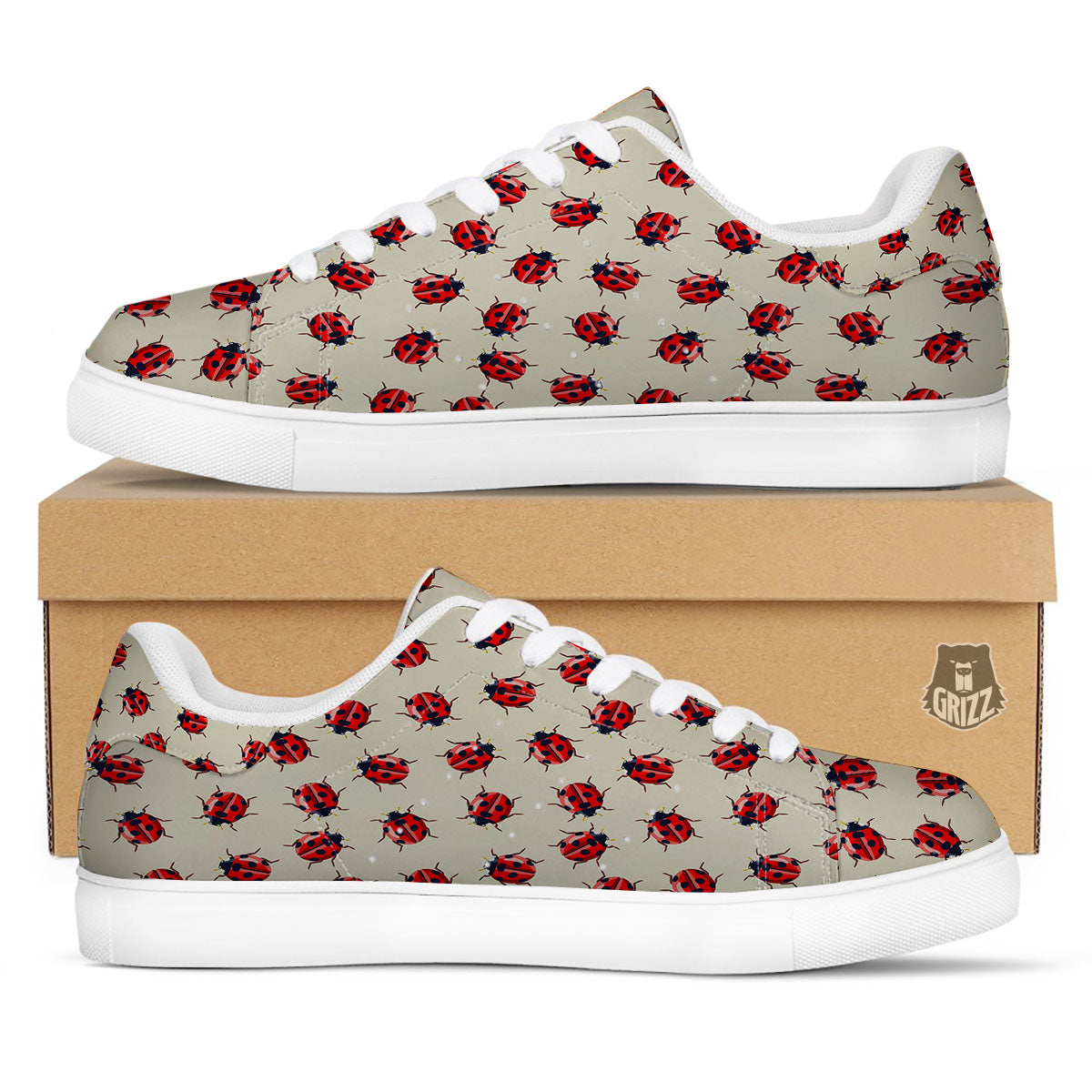 Ladybird Little Print Pattern White Low Top Sneakers-grizzshop
