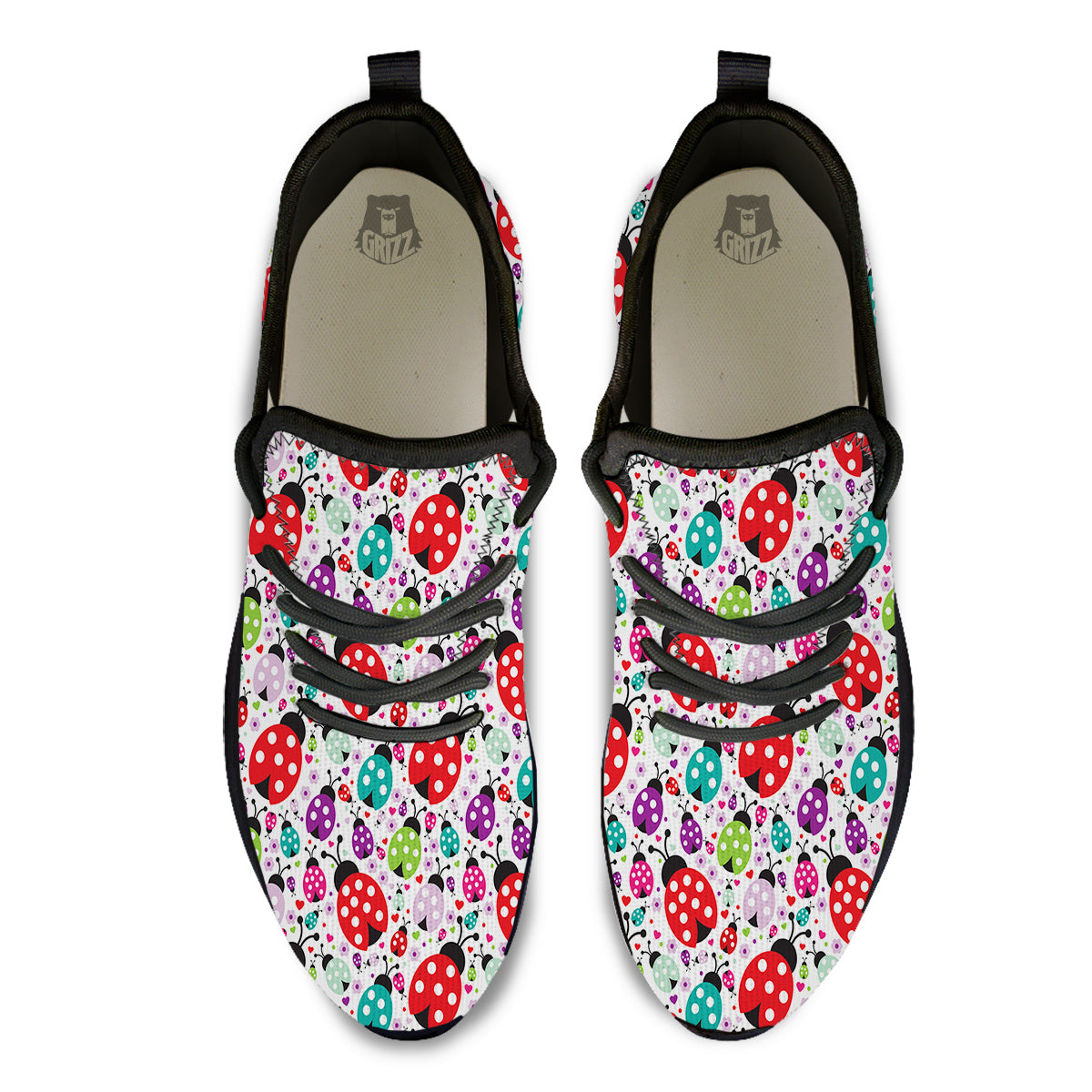Ladybug Cute Print Pattern Black Athletic Shoes-grizzshop