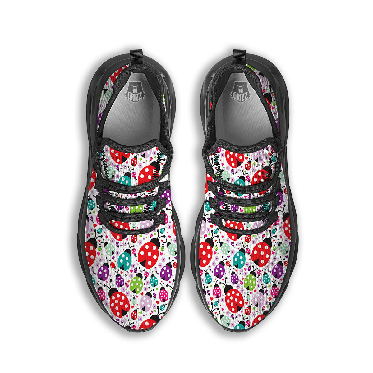 Ladybug Cute Print Pattern Black Running Shoes-grizzshop
