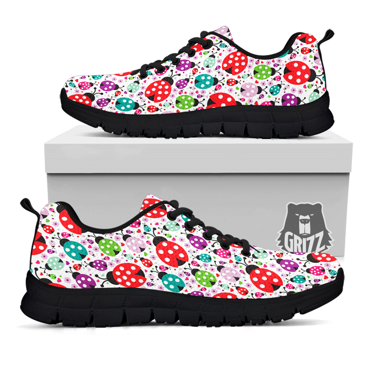 Ladybug Cute Print Pattern Black Sneaker-grizzshop