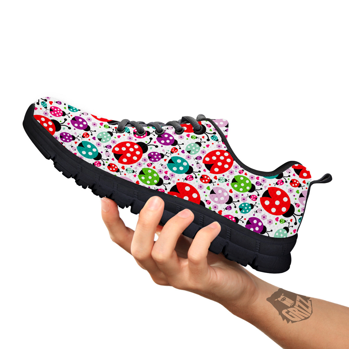 Ladybug Cute Print Pattern Black Sneaker-grizzshop