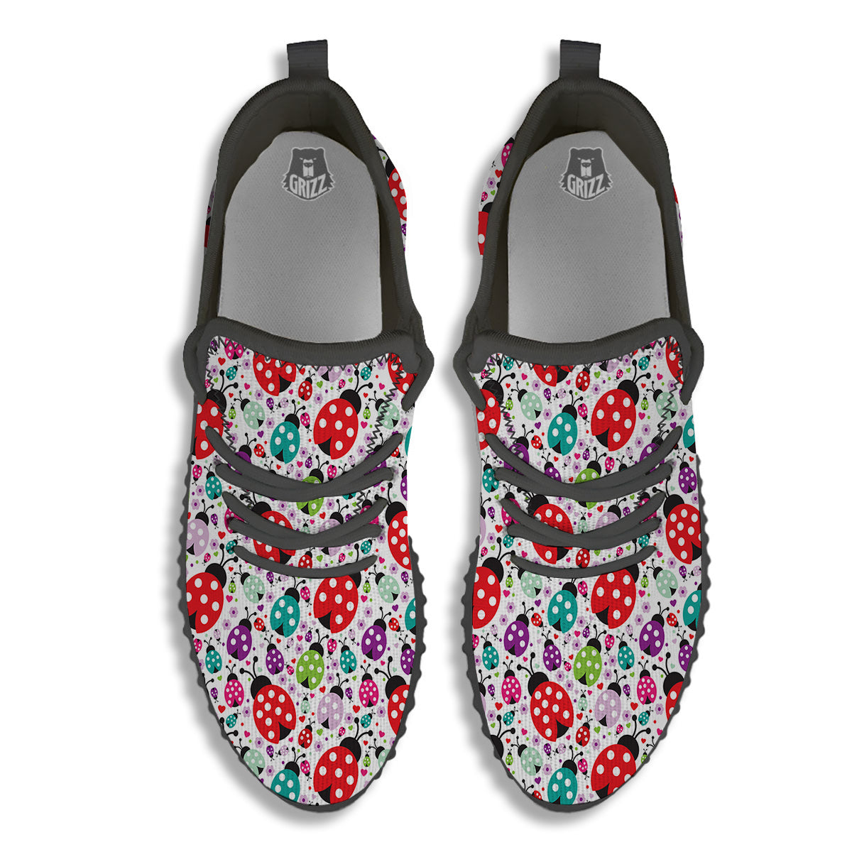 Ladybug Cute Print Pattern Black Walking Shoes-grizzshop