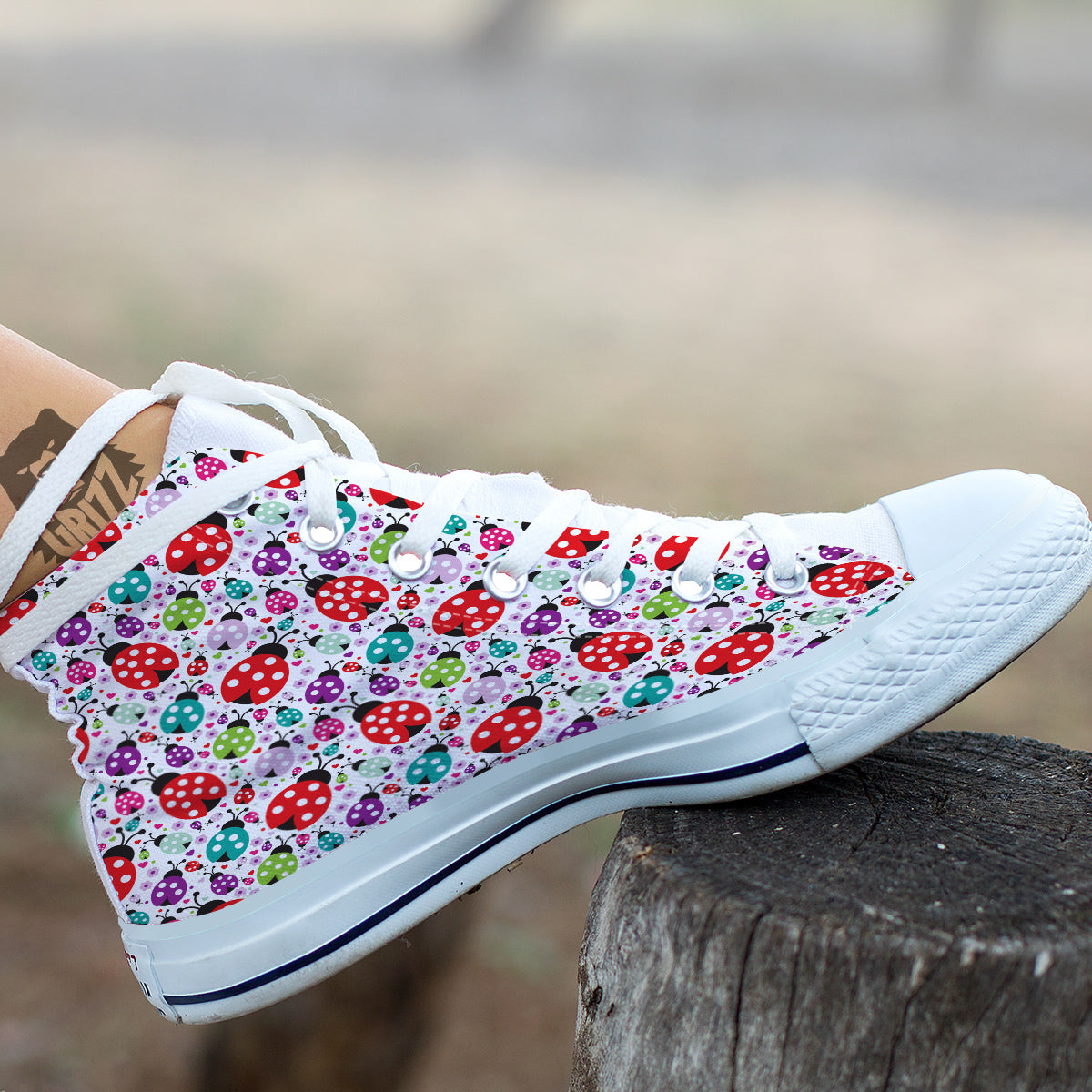 Ladybug Cute Print Pattern White High Top Shoes-grizzshop