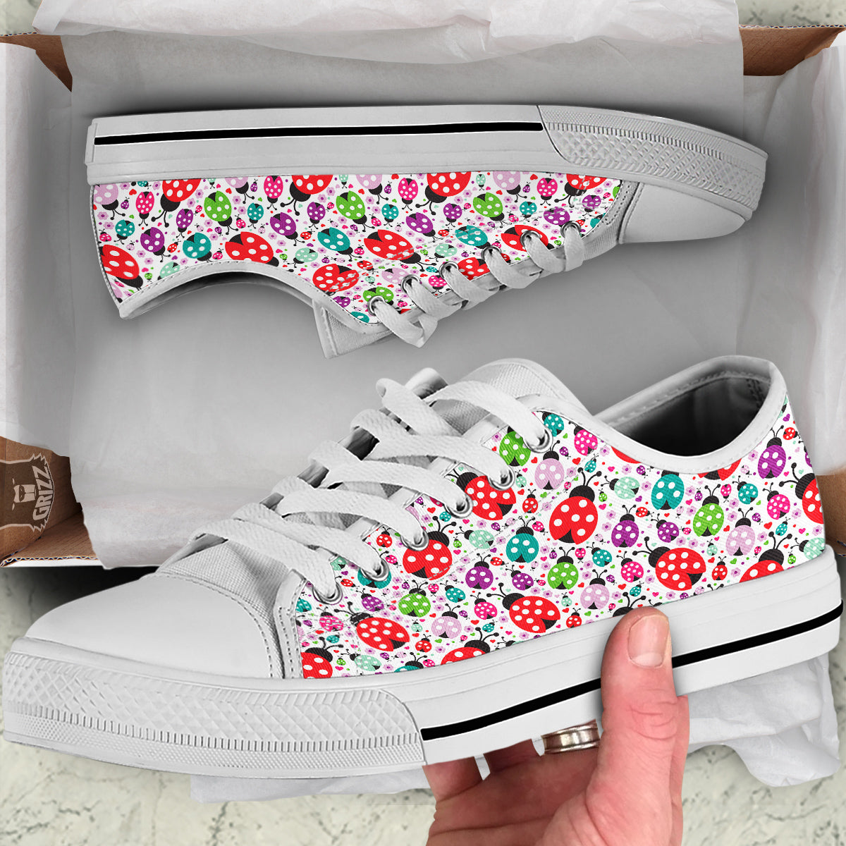Ladybug Cute Print Pattern White Low Top Shoes-grizzshop