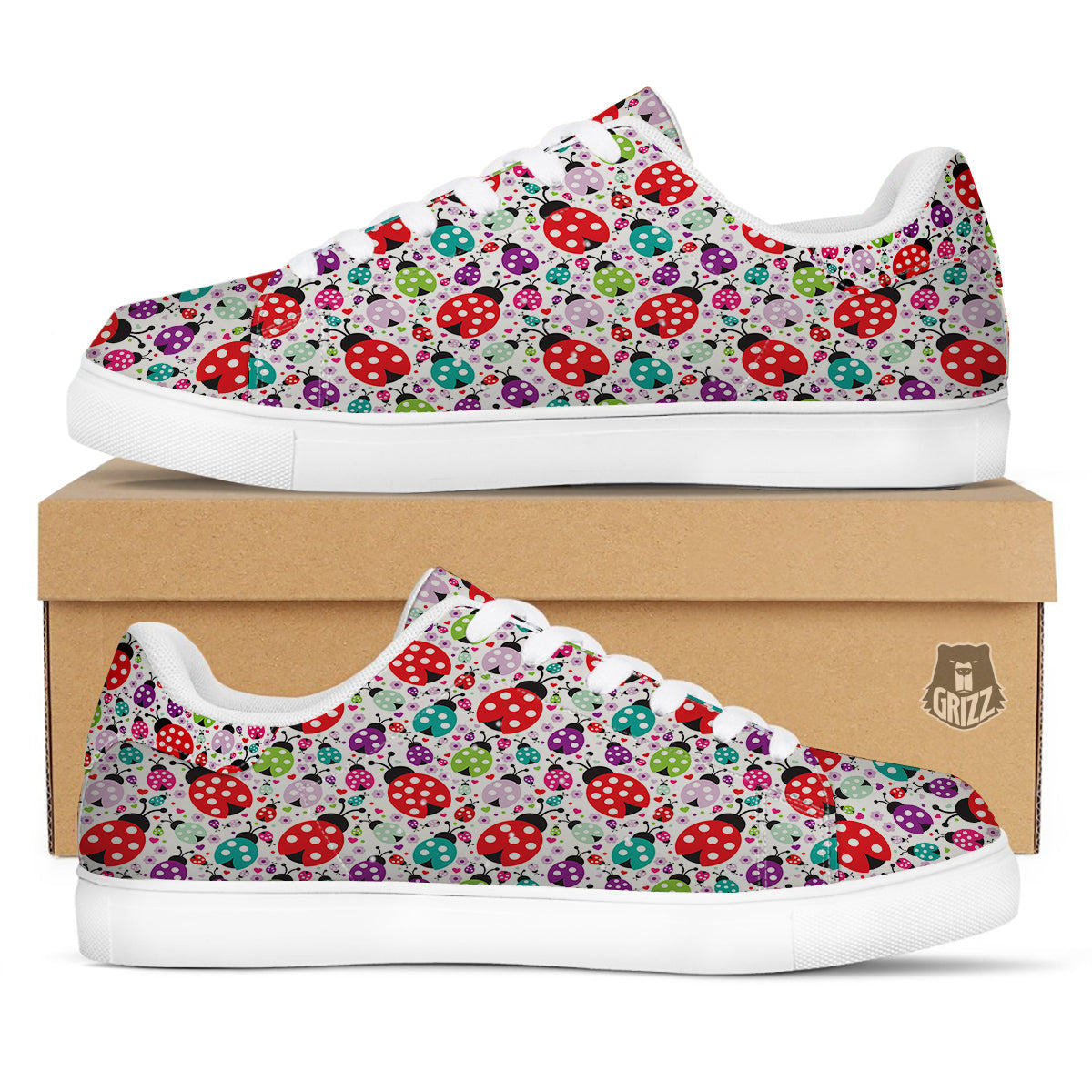 Ladybug Cute Print Pattern White Low Top Sneakers-grizzshop