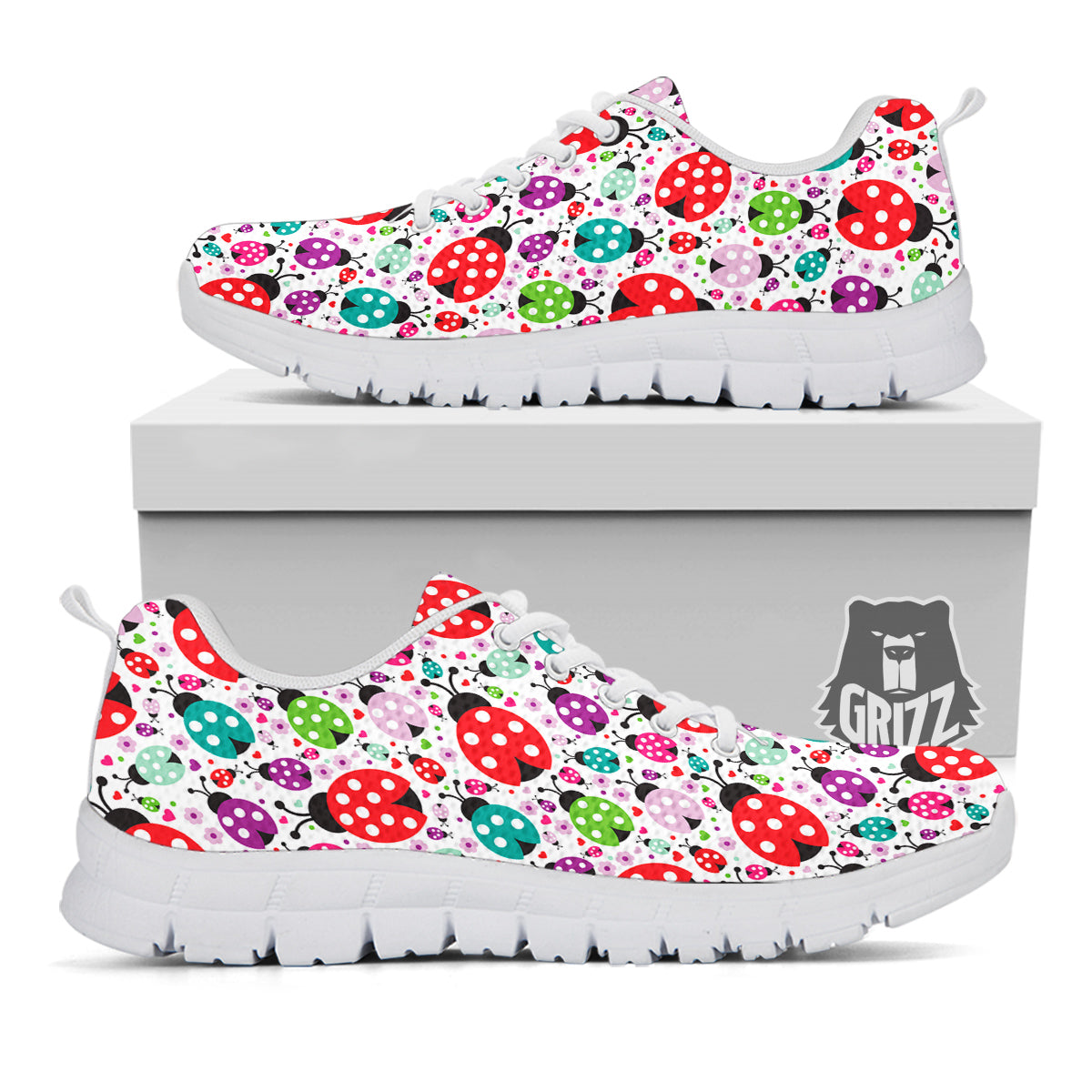 Ladybug Cute Print Pattern White Sneaker-grizzshop
