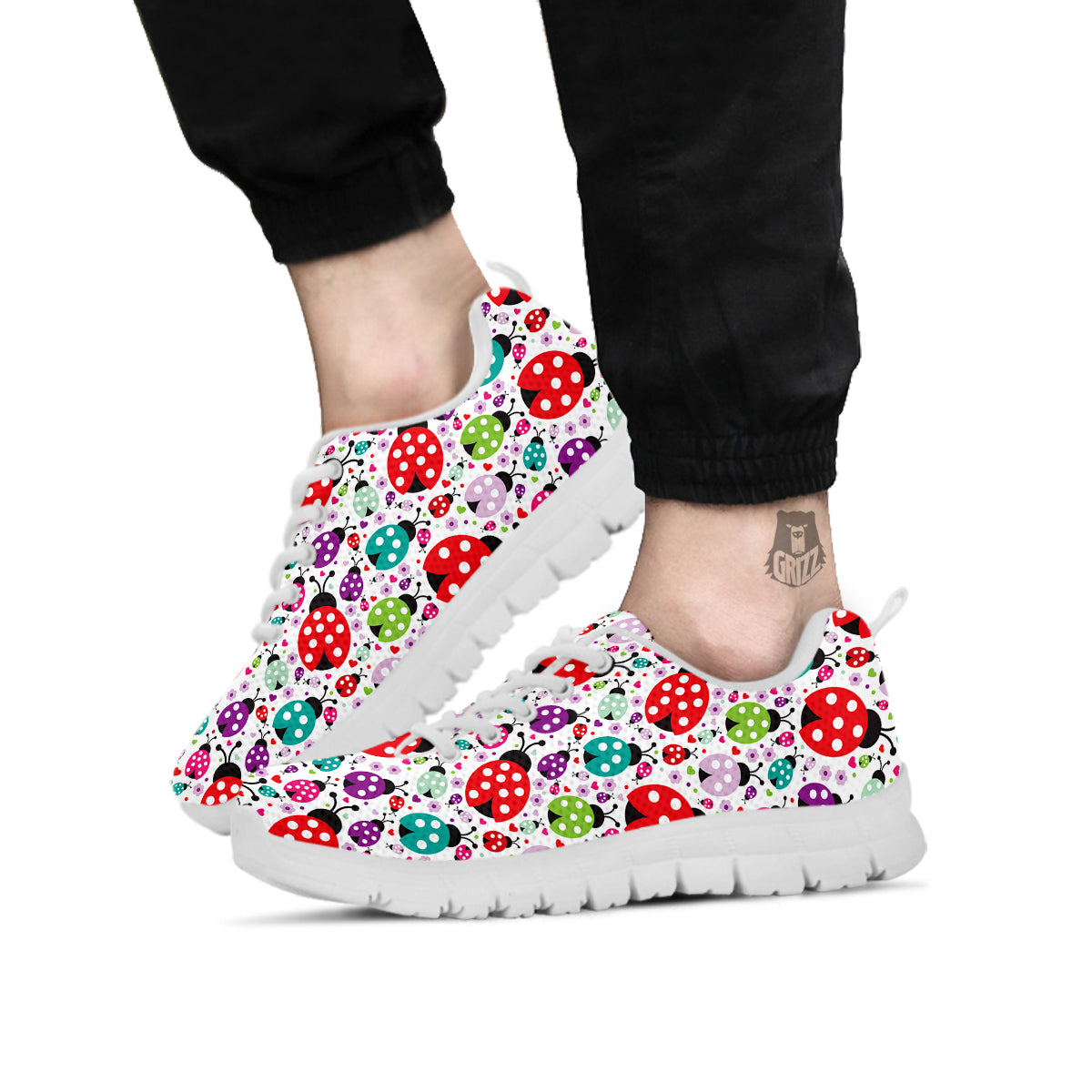 Ladybug Cute Print Pattern White Sneaker-grizzshop