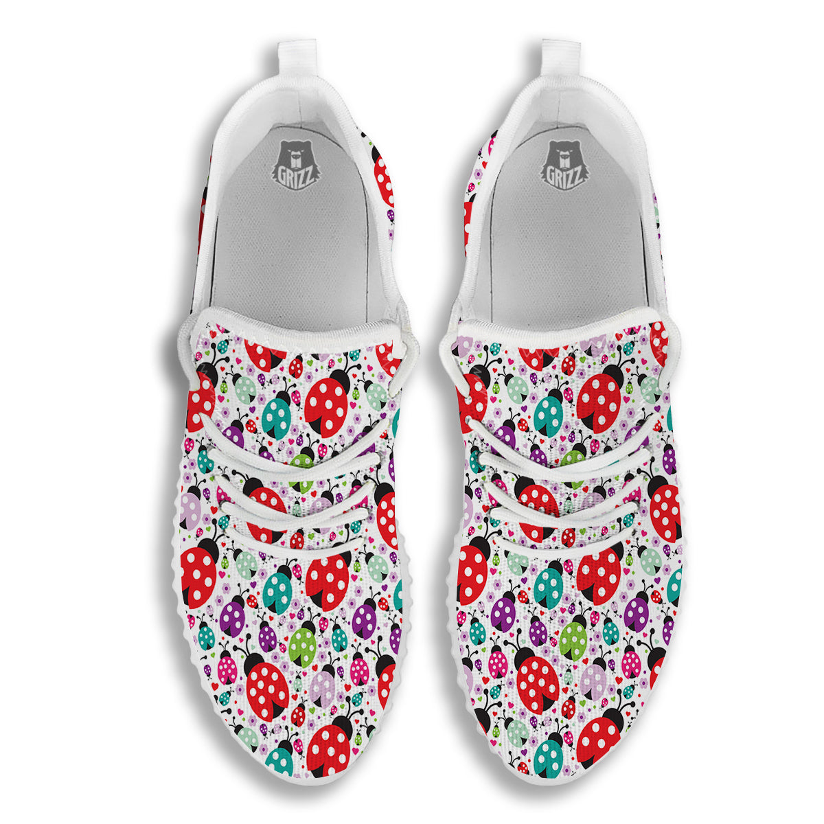 Ladybug Cute Print Pattern White Walking Shoes-grizzshop