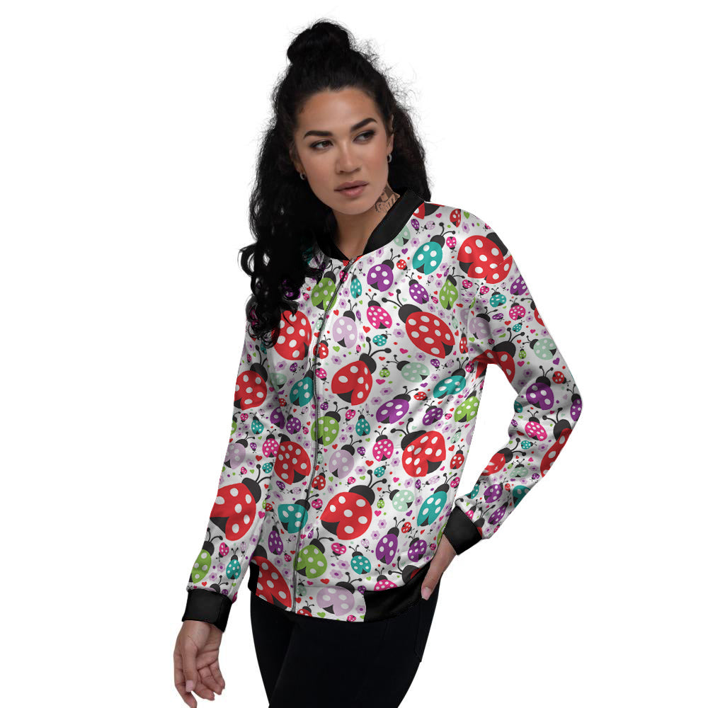 Ladybug Cute Print Pattern Women's Bomber Jacket-grizzshop