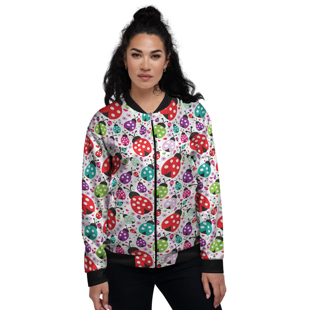Ladybug Cute Print Pattern Women's Bomber Jacket-grizzshop
