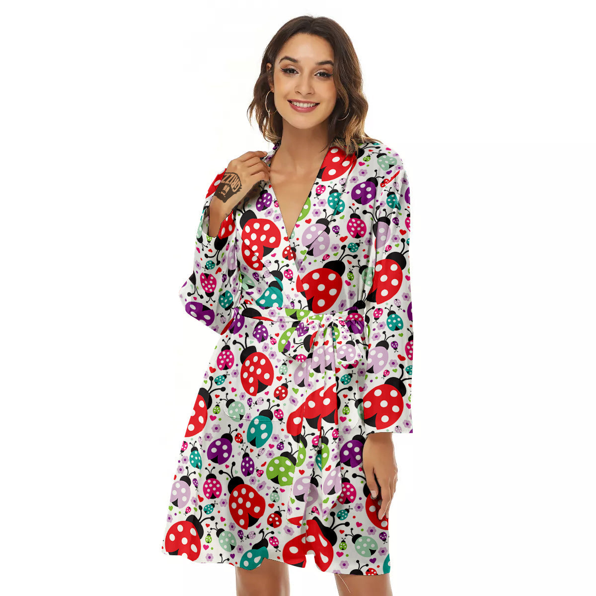 Ladybug Cute Print Pattern Women's Robe-grizzshop